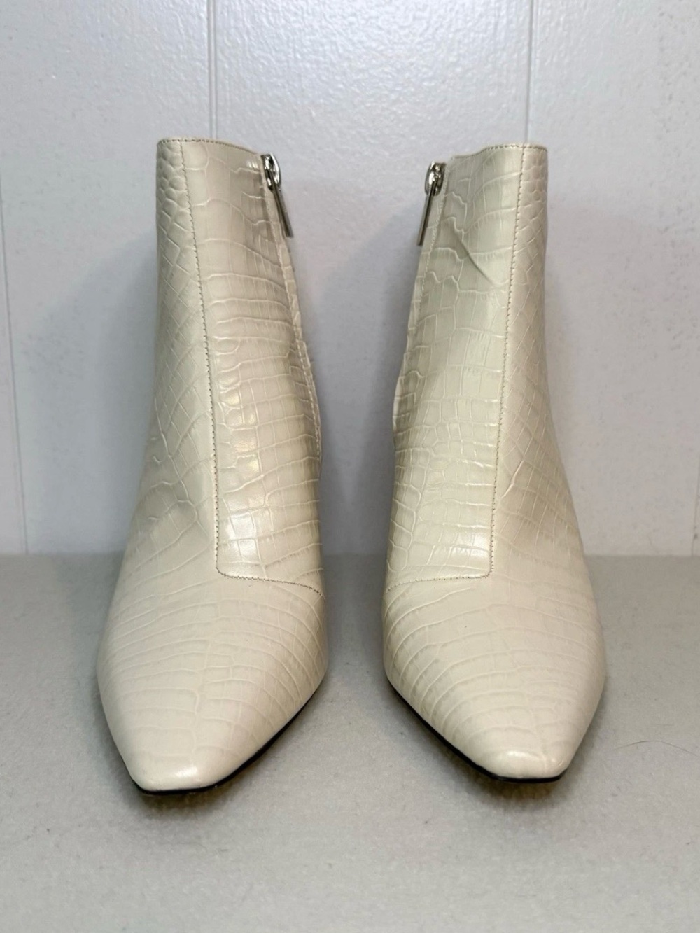 Vince Camuto Croc-Embossed Cream Wedge Ankle Boots - Picture 2 of 15
